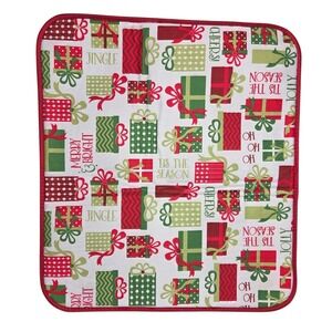 Christmas Dish Drying Mat Holiday Gift Presents Bows and Ribbons Red Green